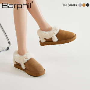 Barphil棉鞋女2023冬季新款加绒保暖外穿牛反绒皮雪地靴防滑防水