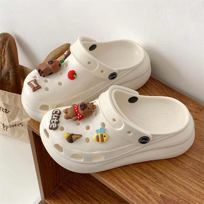 增高7CM泡芙洞洞鞋女夏季可爱外穿EVA厚底防滑包头云朵一体凉拖鞋