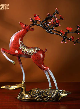 铜之祥《一鹿青云》梅花鹿铜摆件铜鹿家居酒柜装饰品客厅玄关新中