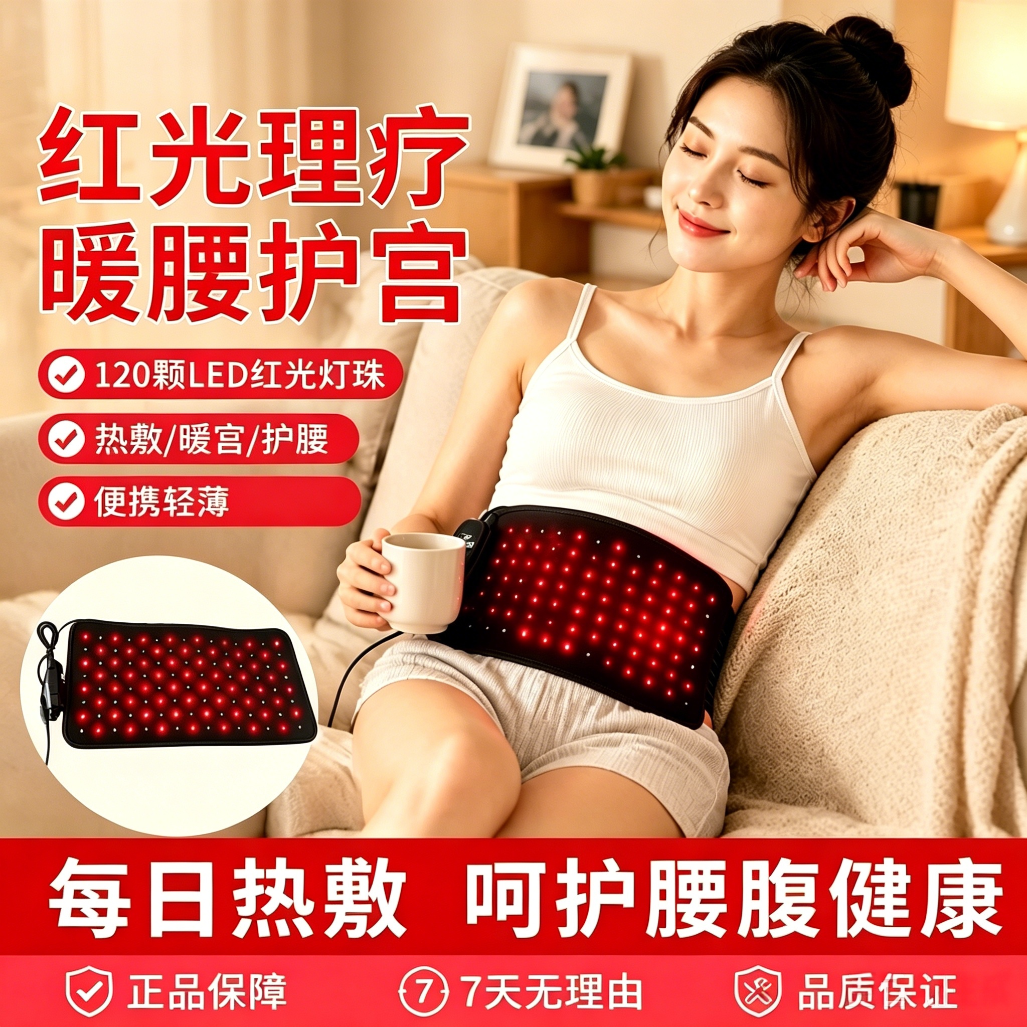 红光理疗腰带红外线热敷垫暖宫护腰椎远红外线灯发热毯红光理疗垫