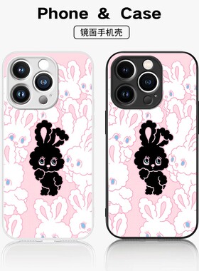 多样白兔适用苹果16/17/15pro手机壳镜面华为mate60女款荣耀300一加ace3OPPOreno13全包防摔k70小米15vivos20
