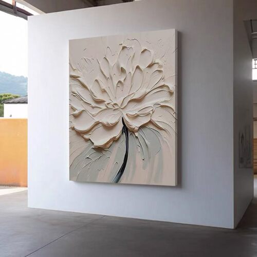 跨境奶油风客厅装饰画高级花卉抽象样板间会所艺术肌理画