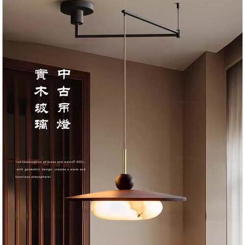 摇臂古风中式餐厅吊灯仿云石侘寂风餐桌原木创意高级艺术主卧灯具