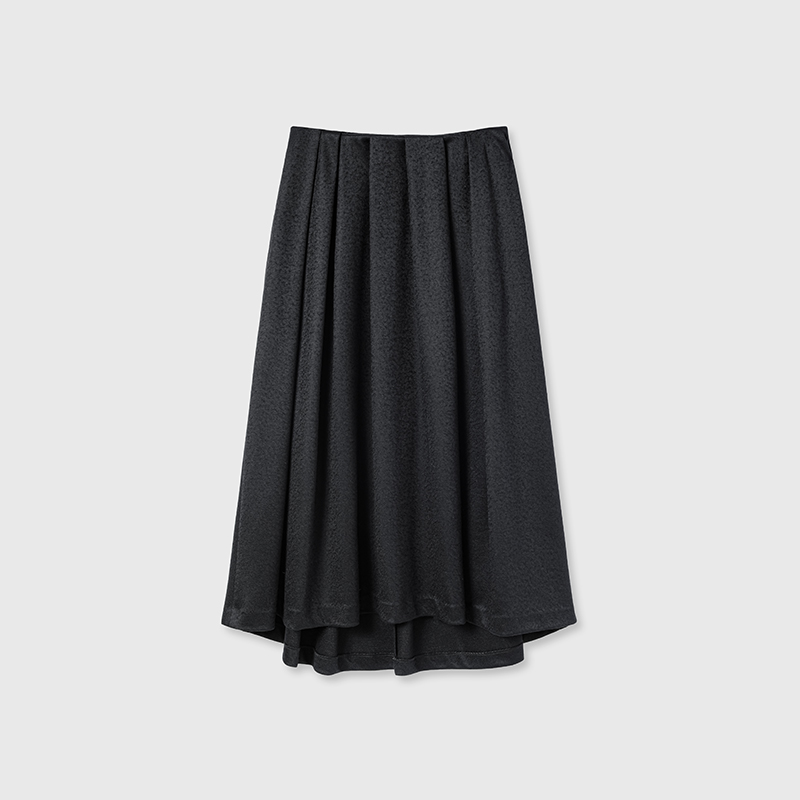白弓定纺绵羊毛毛呢抽褶设计感H版宽松半身裙中长款裙子56298
