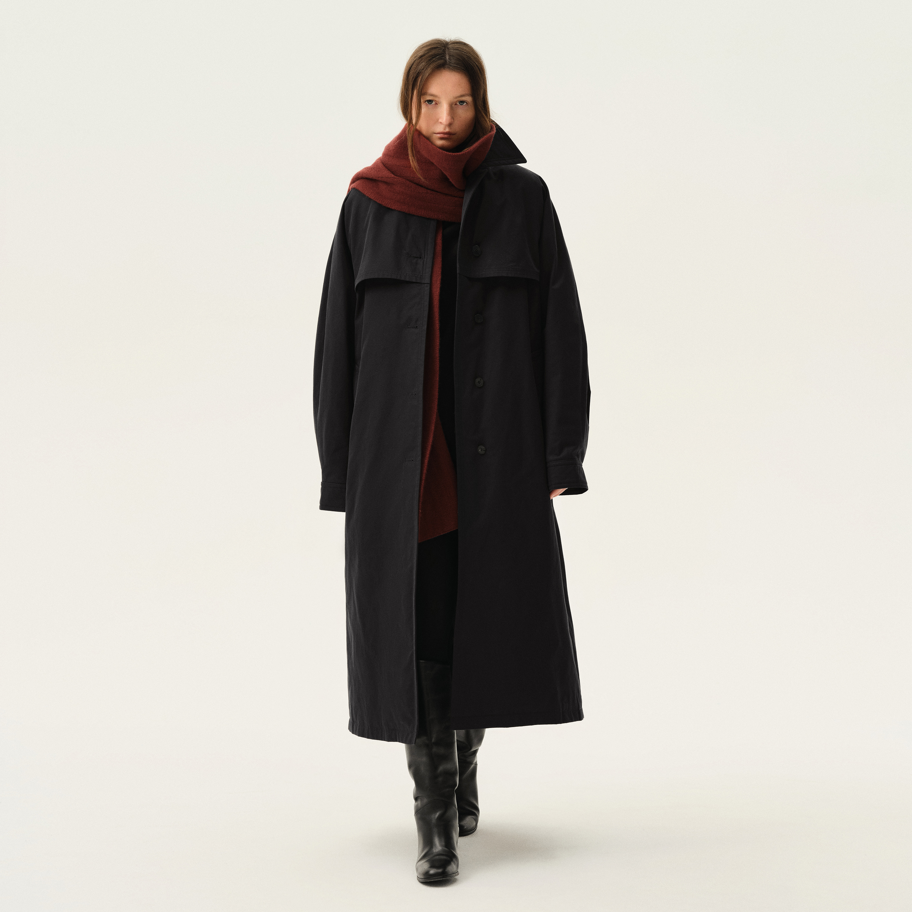 白弓2024年冬季新款羽绒服外套女90白鹅绒长款气质黑色大衣52660