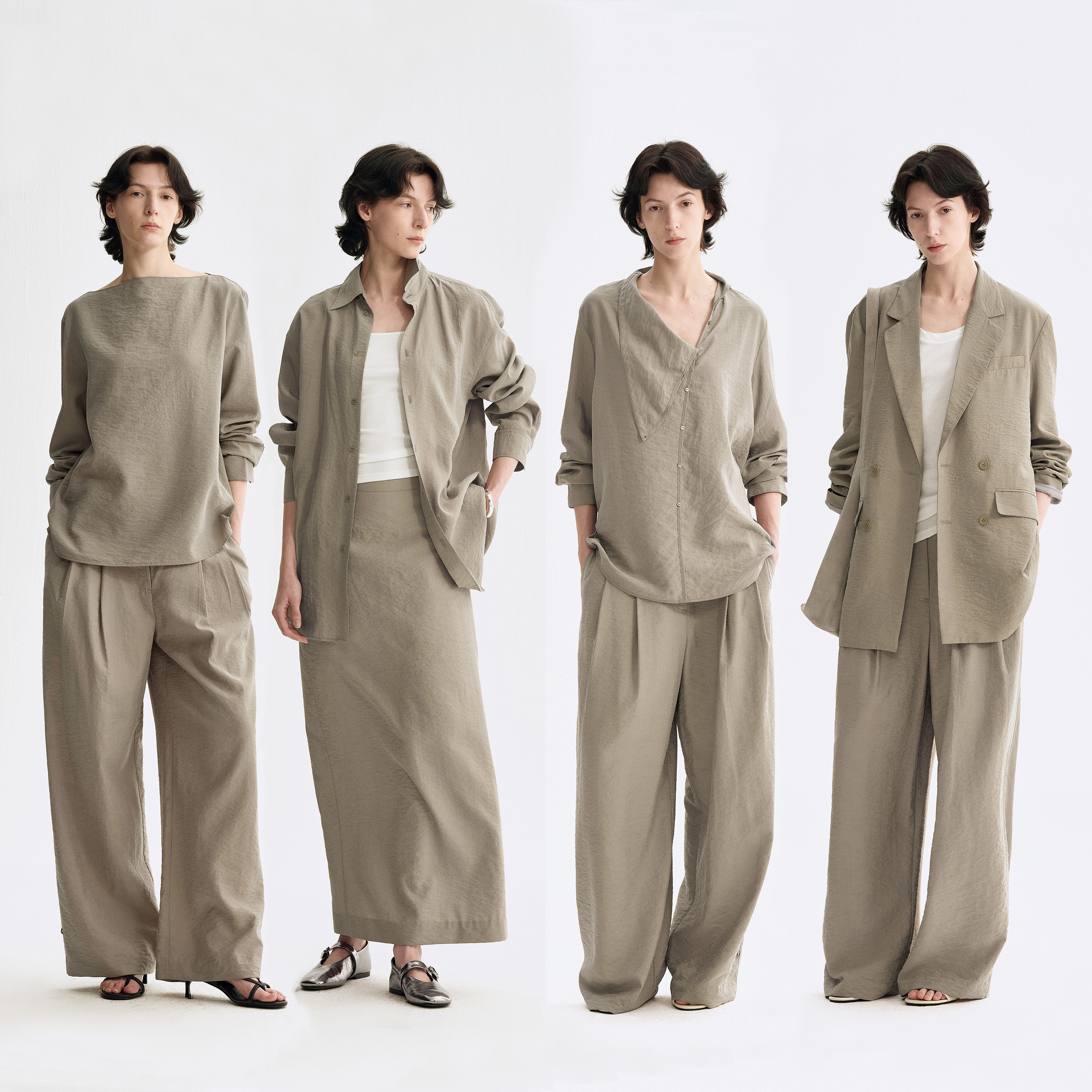 白弓“干丝系列”真丝套装外套衬衫+长裤+小衫53618/52780/53621