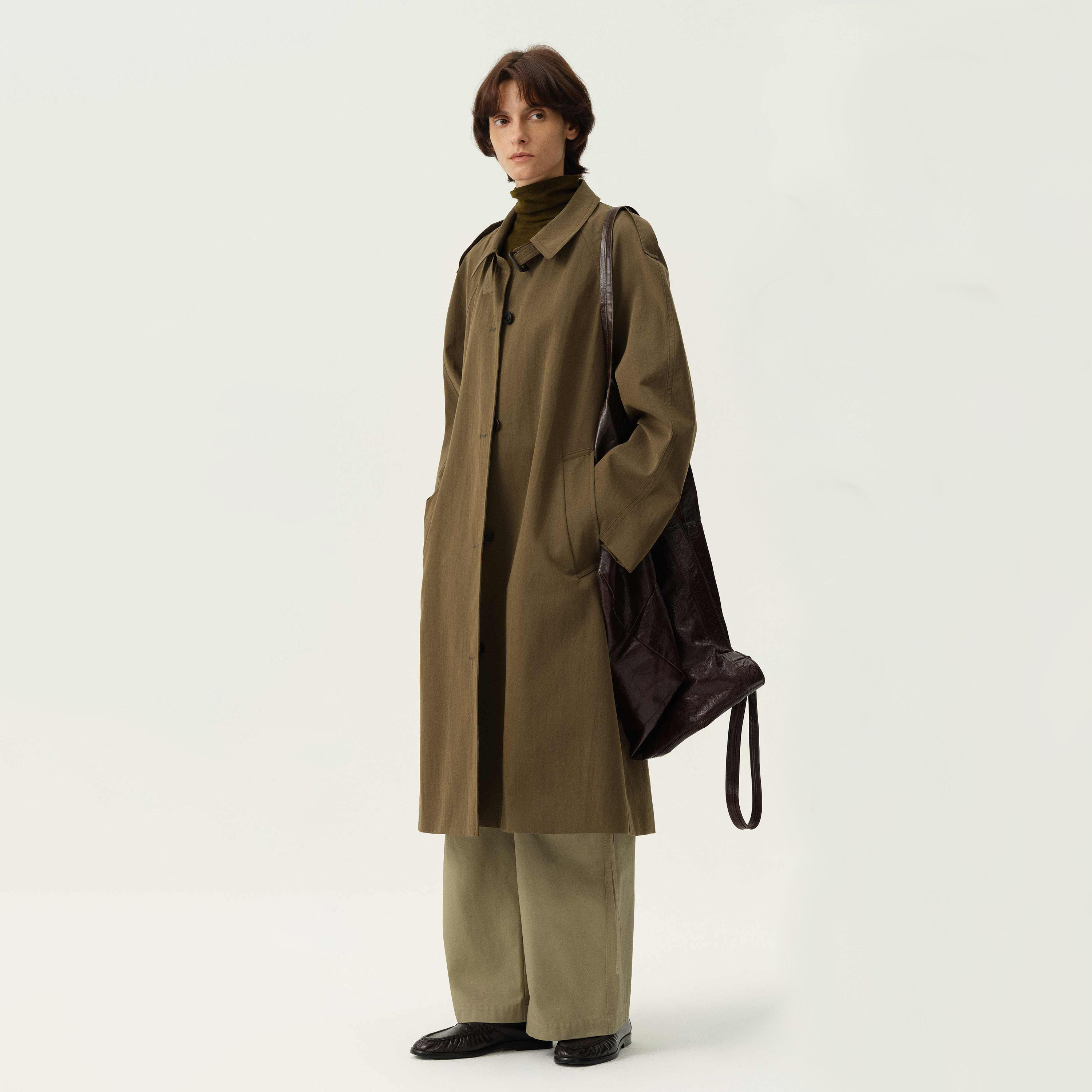 【折扣专区】白弓进口棉锦纤维高级中长款风衣外套女款51976