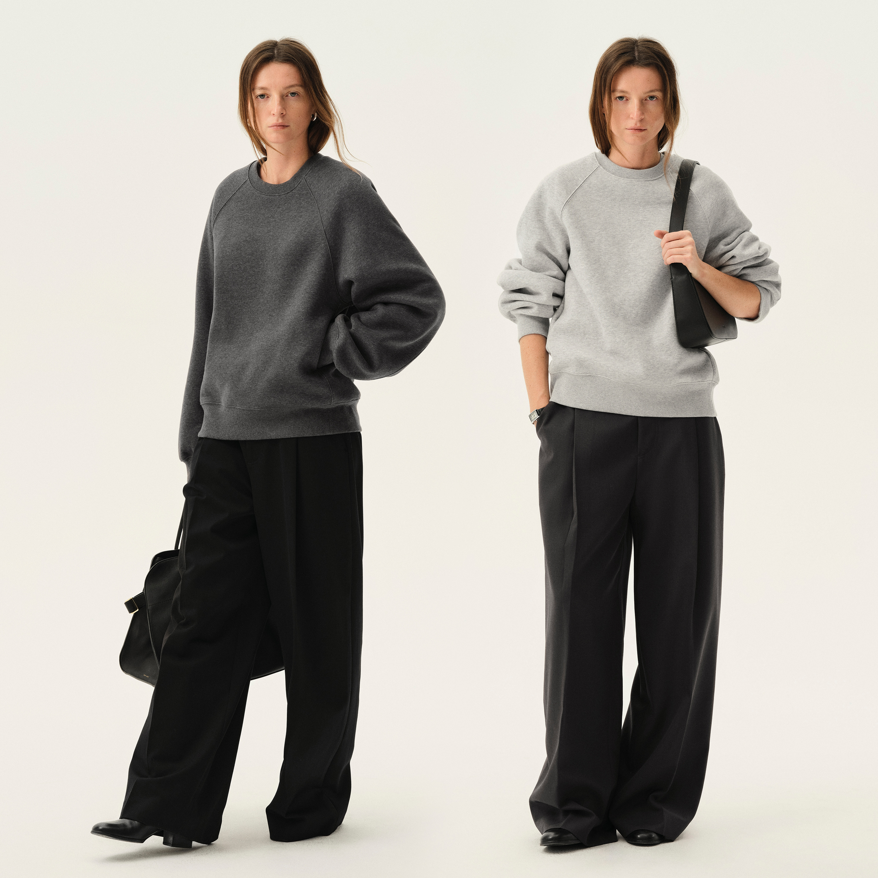 白弓经典基础款圆领套头卫衣女长袖厚绒衫上衣2024冬季新款52658