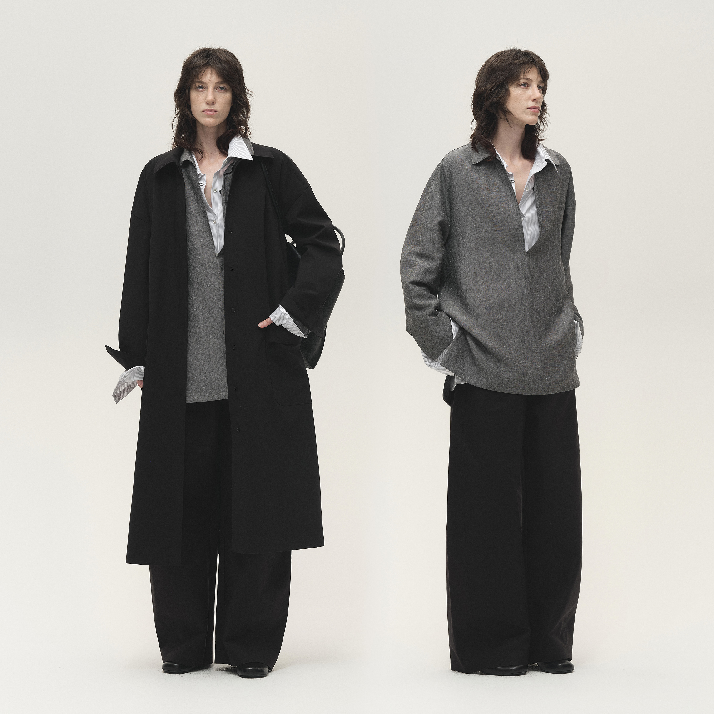 白弓2025年秋季新款设计感深V绵羊毛衬衫女+休闲裤55597/55598