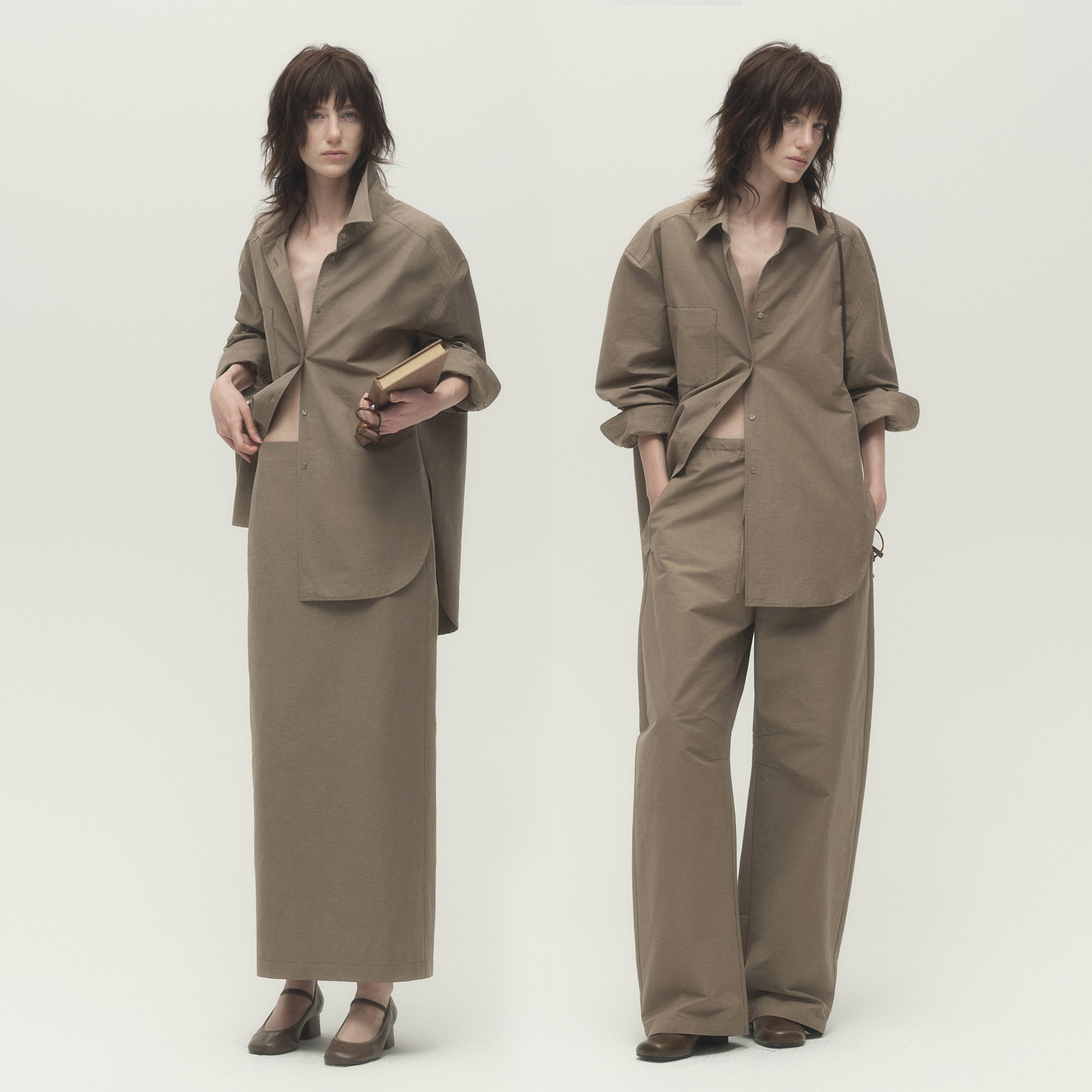 白弓套装长袖衬衫+H版半身裙+休闲裤女秋季新款55691/55692/55667