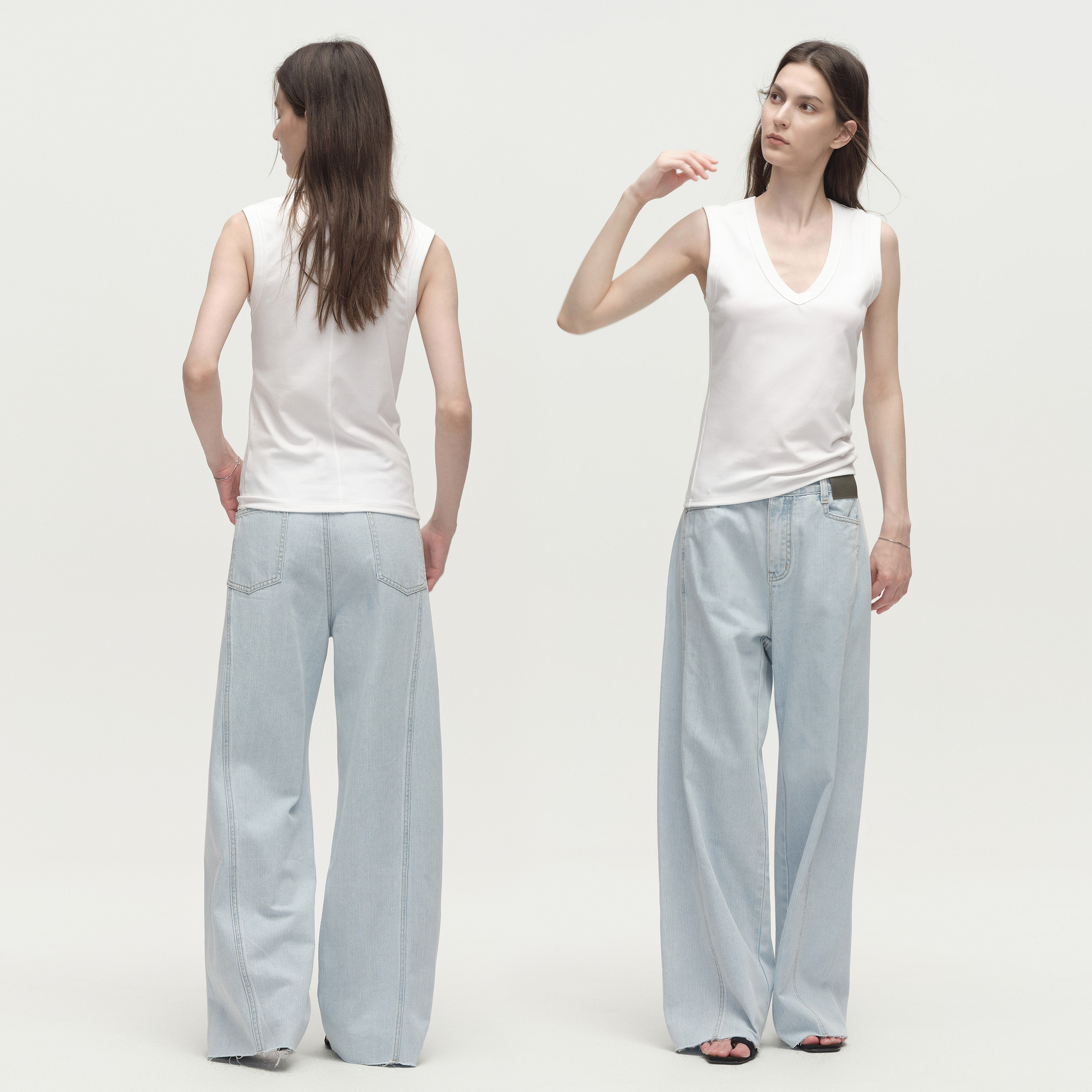 白弓都市时髦浅蓝色牛仔裤女2025年夏季新款直筒显瘦长裤子55273