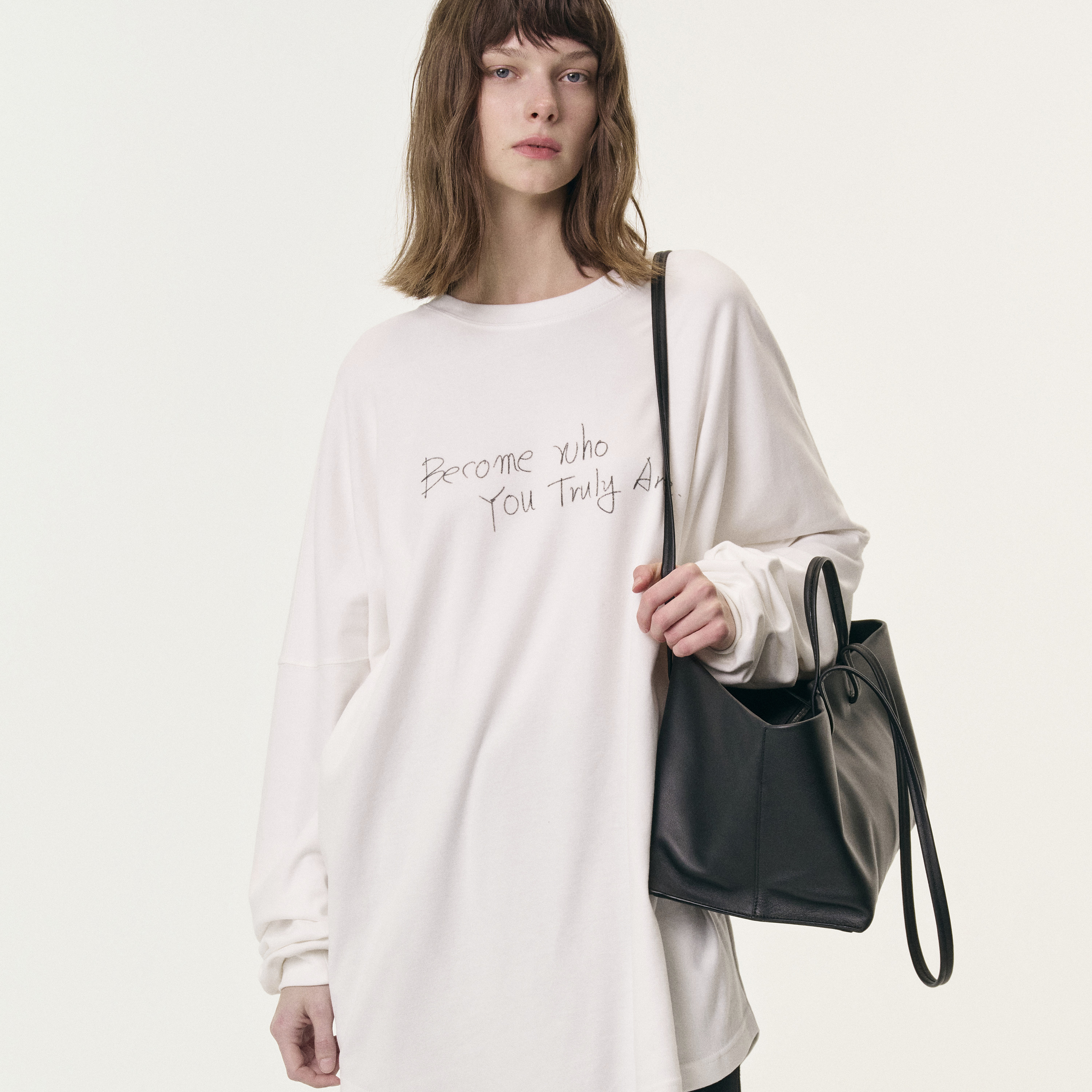 白弓定制字母logo印花超柔100%棉长袖T恤女上衣2025年新款57605