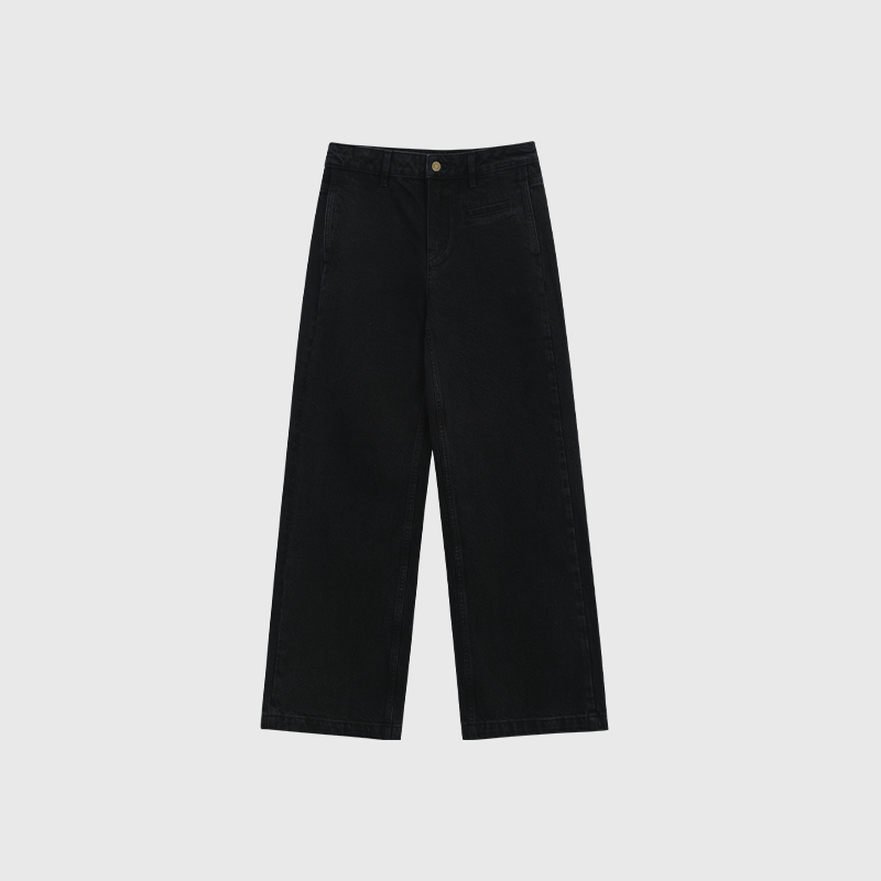 白弓 特供定制烟熏色水洗黑牛仔裤女直筒显瘦长裤子秋冬季60205