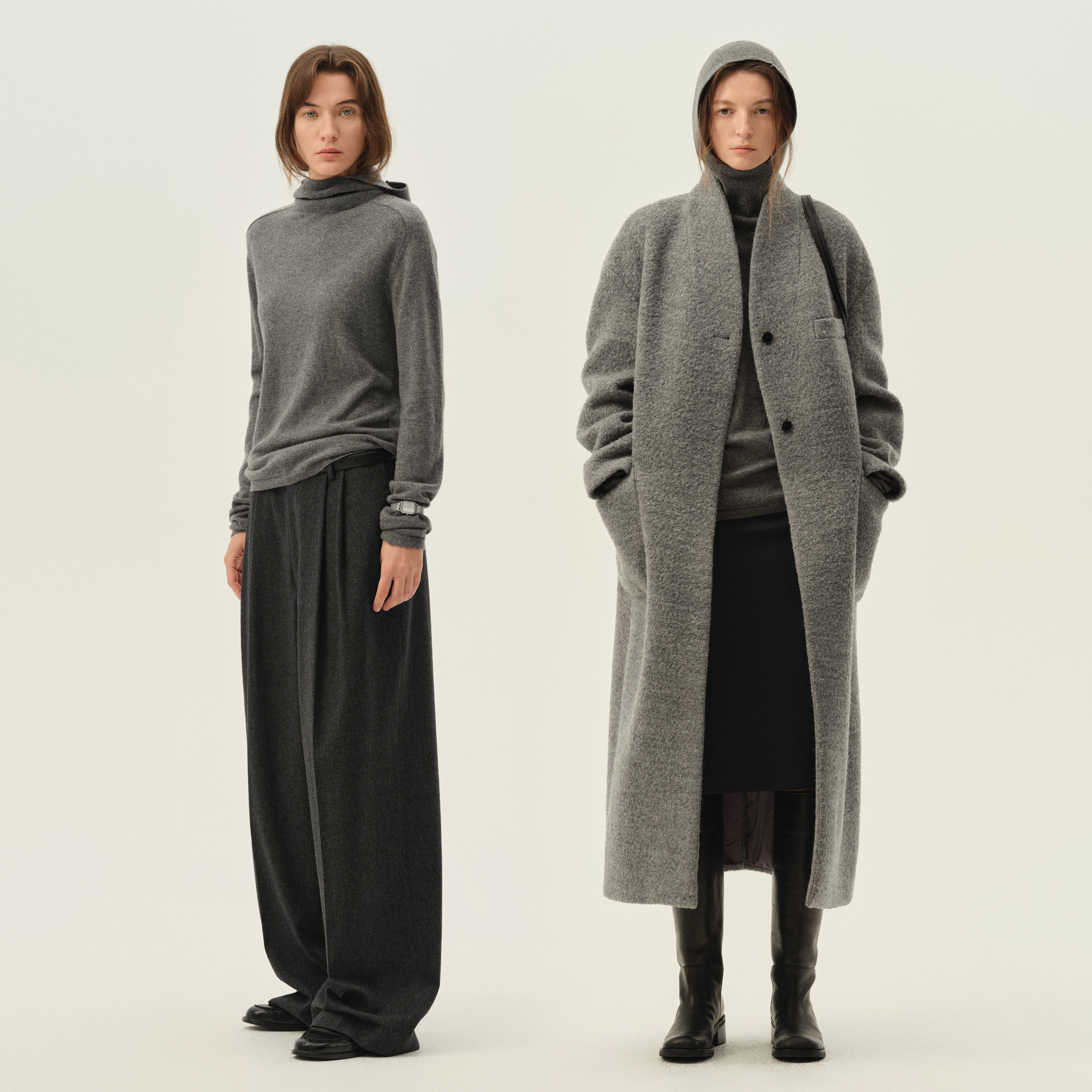 白弓極简进口意大利纱连帽长袖100%羊绒毛衣女2024年冬新款51533