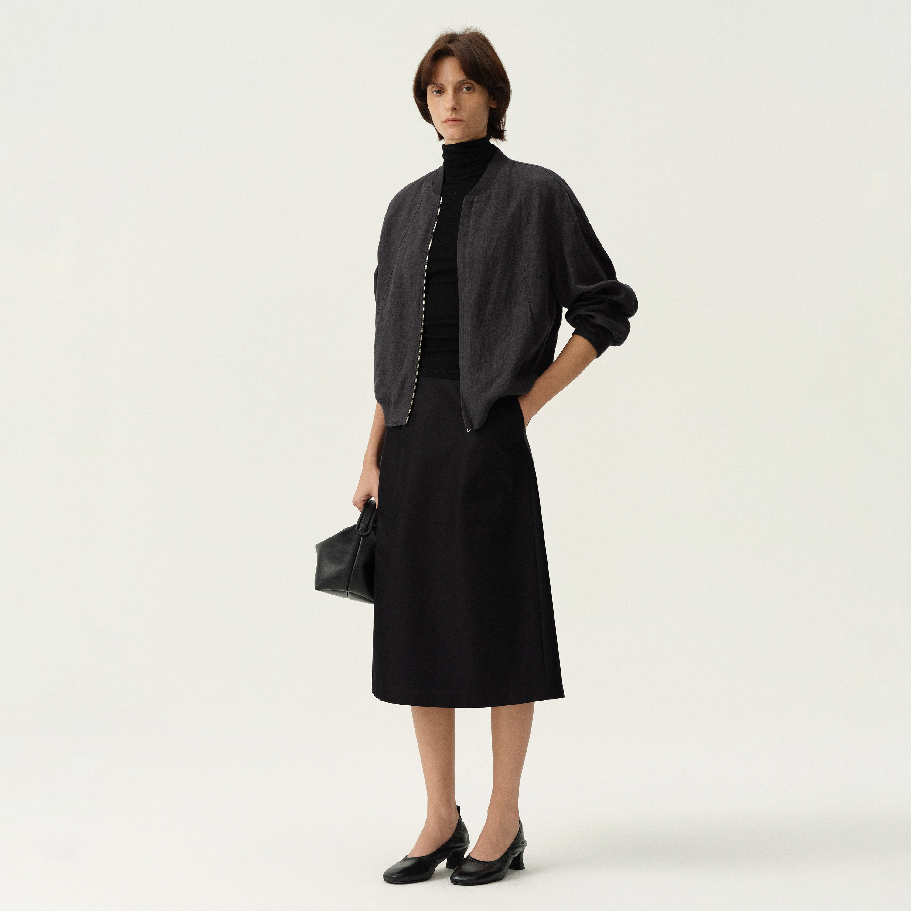 白弓棒球领亚麻夹克外套