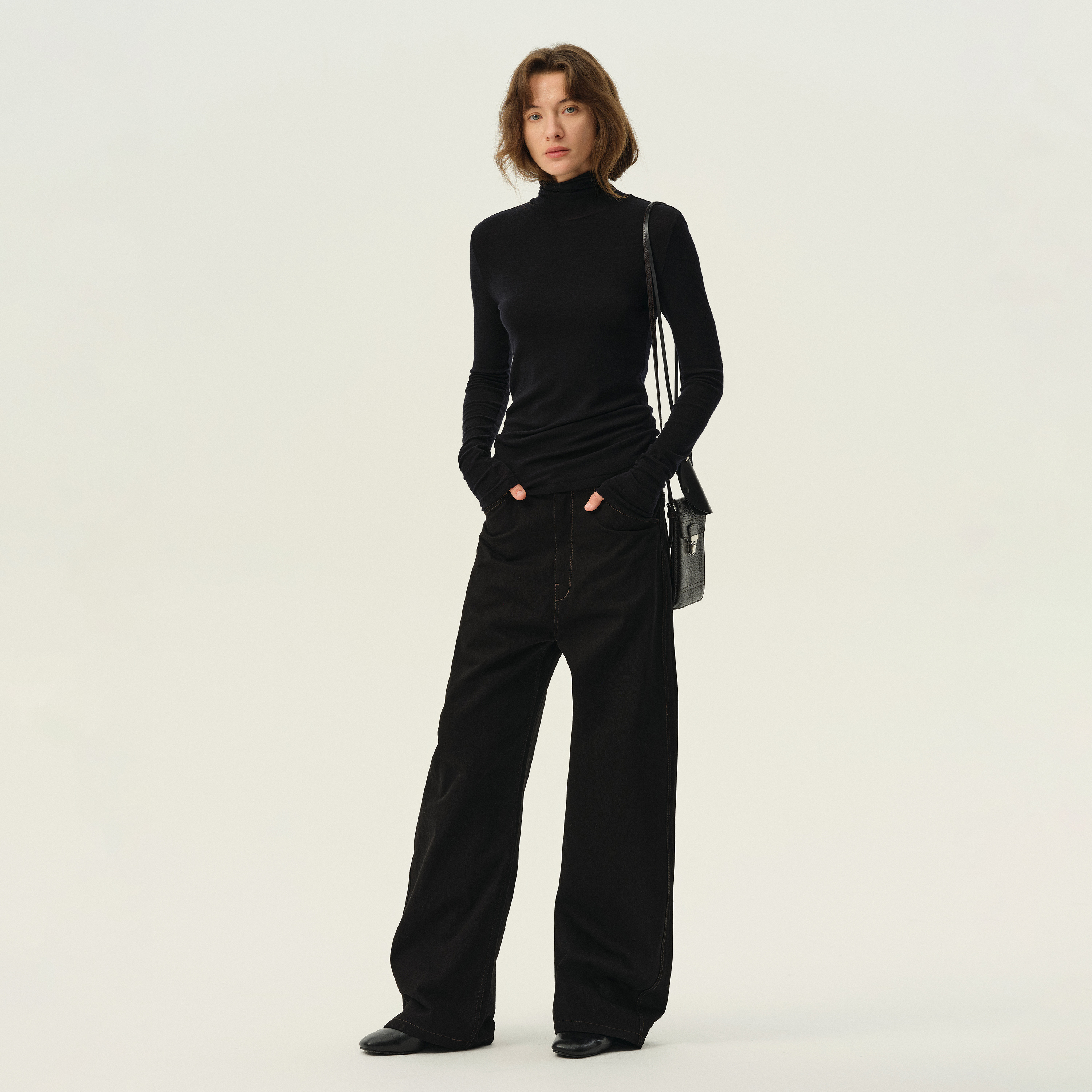 白弓2024秋冬新款高领打底上衣保暖内搭100%羊毛衫针织衫女50885