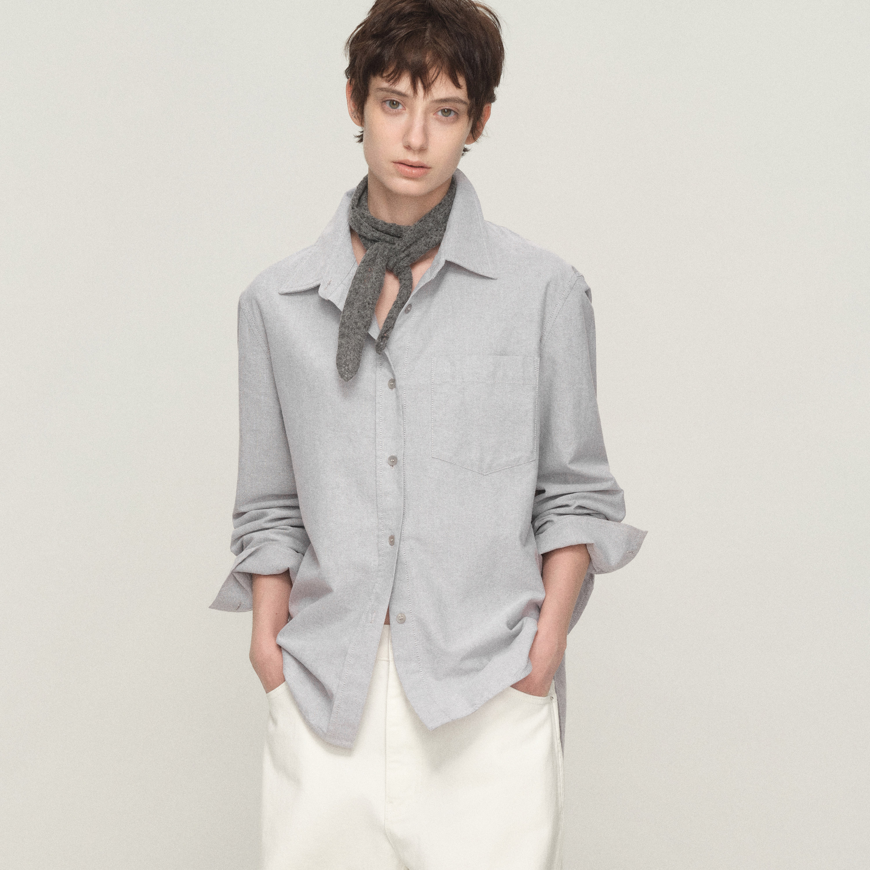 白弓定制牛津纺加厚100%棉长袖衬衫女2025年秋季新款56626