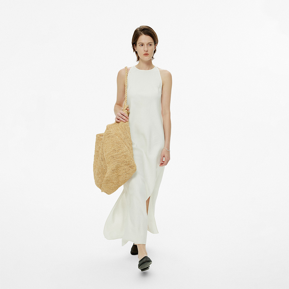 白弓A字可降解天然纤维连衣裙