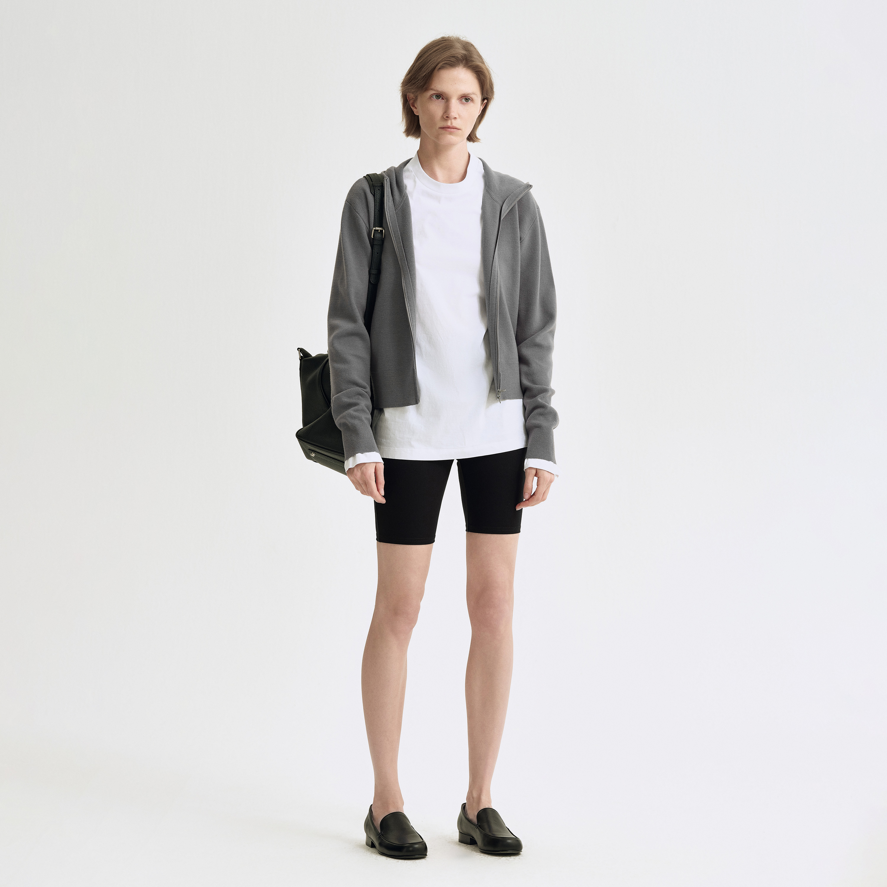 白弓2025年早春新款休闲感羊毛连帽开衫卫衣女运动外套上衣51565