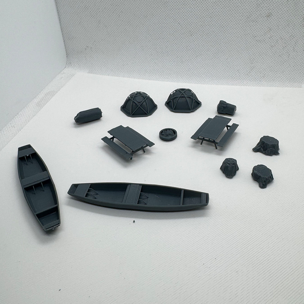 老姚手工坊   3D野营铁路火车布局场景 圆顶帐篷野营