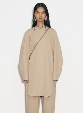 CREMAISH 空气层长上衣 简约百搭亲肤宽松圆领纯色长袖上衣秋冬女