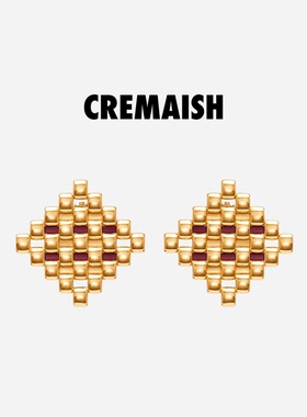 CREMAISH皮编方菱形耳钉 牛皮缠绕镀金简约百搭高级感耳饰女
