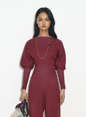 CREMAISH收腰双色毛衣 设计感长袖上衣秋冬季显瘦气质百搭毛衣女