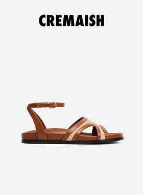 CREMAISH 草编凉鞋 时尚轻奢气质小众设计感度假风女鞋