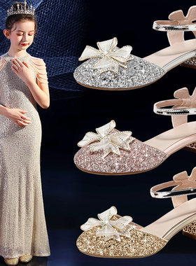 netx MaxM女童公主鞋水晶鞋儿童高跟鞋皮鞋小女孩钢琴走秀礼服鞋