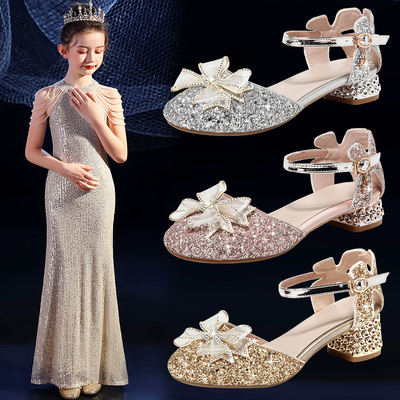 netx MaxM女童公主鞋水晶鞋儿童高跟鞋皮鞋小女孩钢琴走秀礼服鞋
