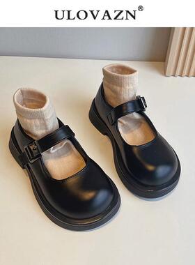 日本Ulovazn童鞋~女童公主鞋2025新款黑色单鞋洋气百搭儿童小皮鞋