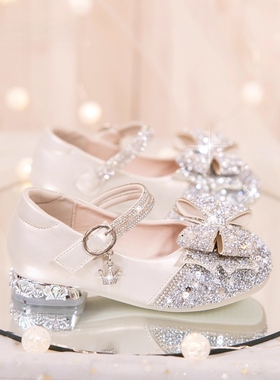 netx GJLG 女童公主鞋2025新款春秋儿童软底高跟鞋女孩闪亮水晶鞋