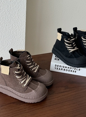 netx inss儿童马丁靴2025秋冬新款男童防滑加绒短靴女童软底靴子