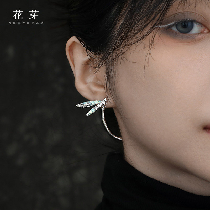 花芽原创骨蜻蜓耳钉s925纯银小动物耳环女生小众气质耳饰个性款