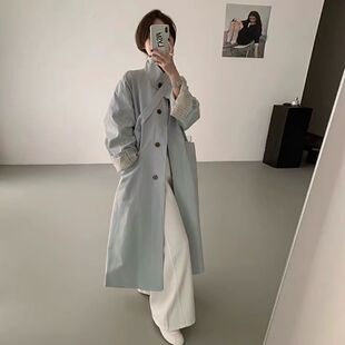 春秋中长款学生英伦风衣女小个子炸街设计感立领西装外套送包包