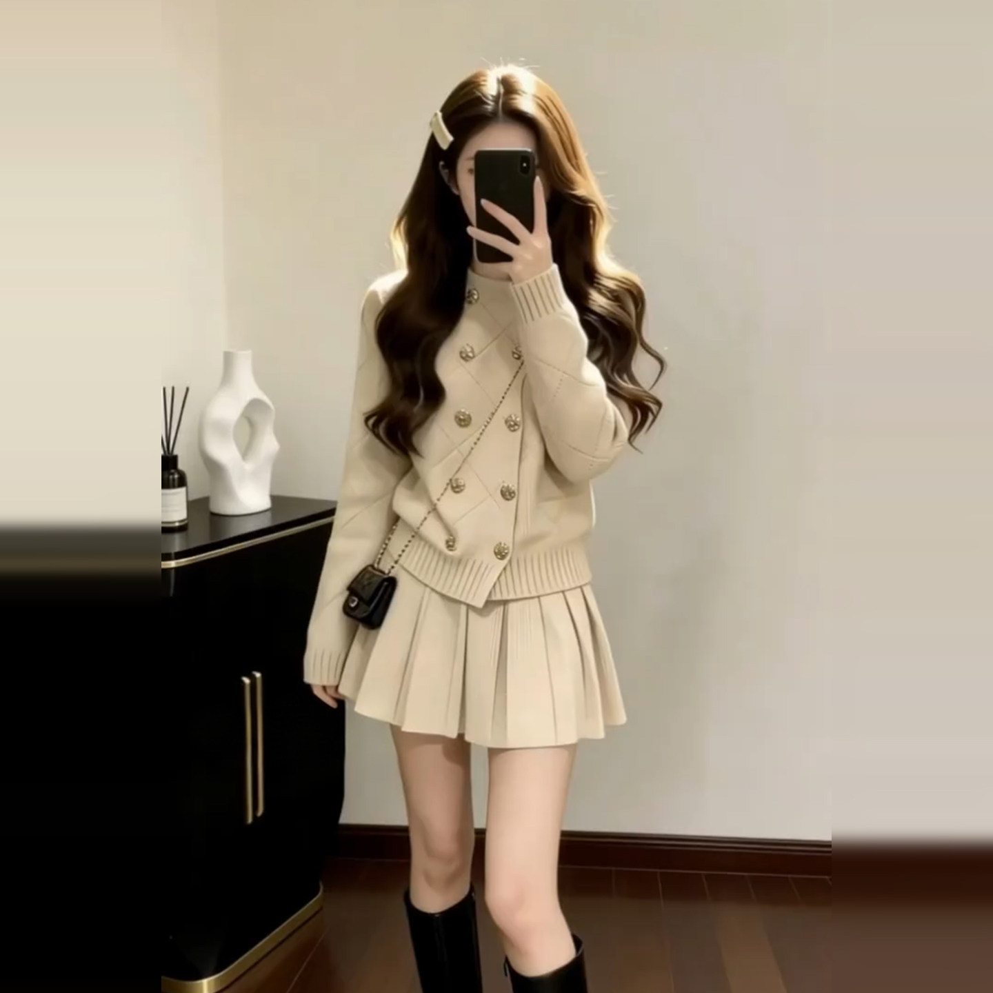 小个子香风针织毛衣连衣裙子套装女2026新款秋冬巨好看穿搭上衣