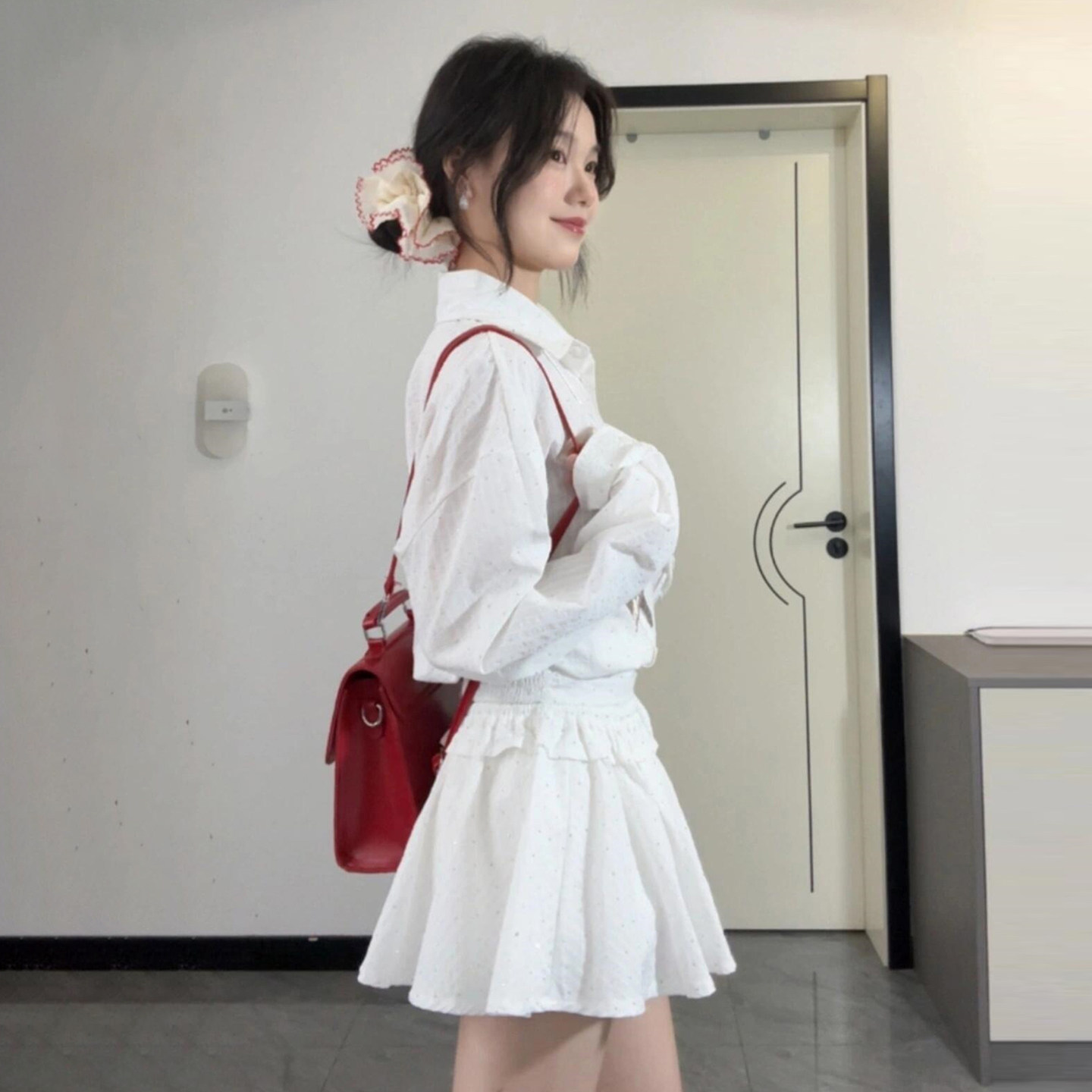 2026新款韩系巨好看白色衬衫连衣裙子女早春小个子穿搭短裙套装