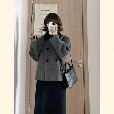 灰色短款呢子大衣女秋冬