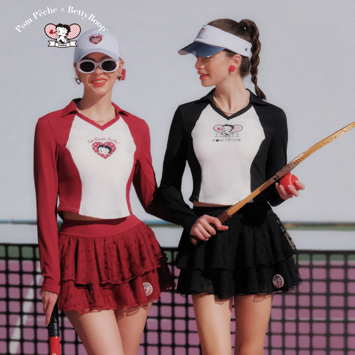 Betty Boop联名款运动长袖短袖t恤翻领上衣女新款网球服PomPeche,运动服/休闲服装,运动T恤,淘宝优惠券,粉丝福利购,淘宝优惠卷