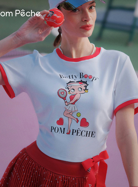 Betty Boop飘飘Tee运动短袖t恤女新款跑步上衣健身网球服PomPeche