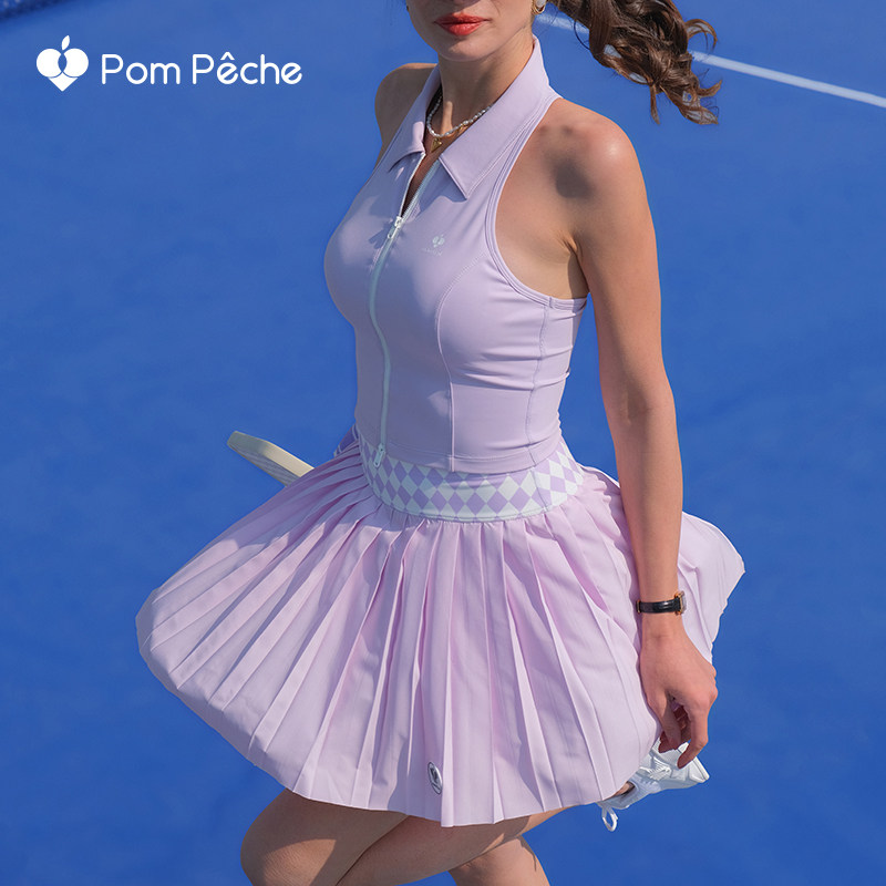 紫色polo短袖百褶裙套装