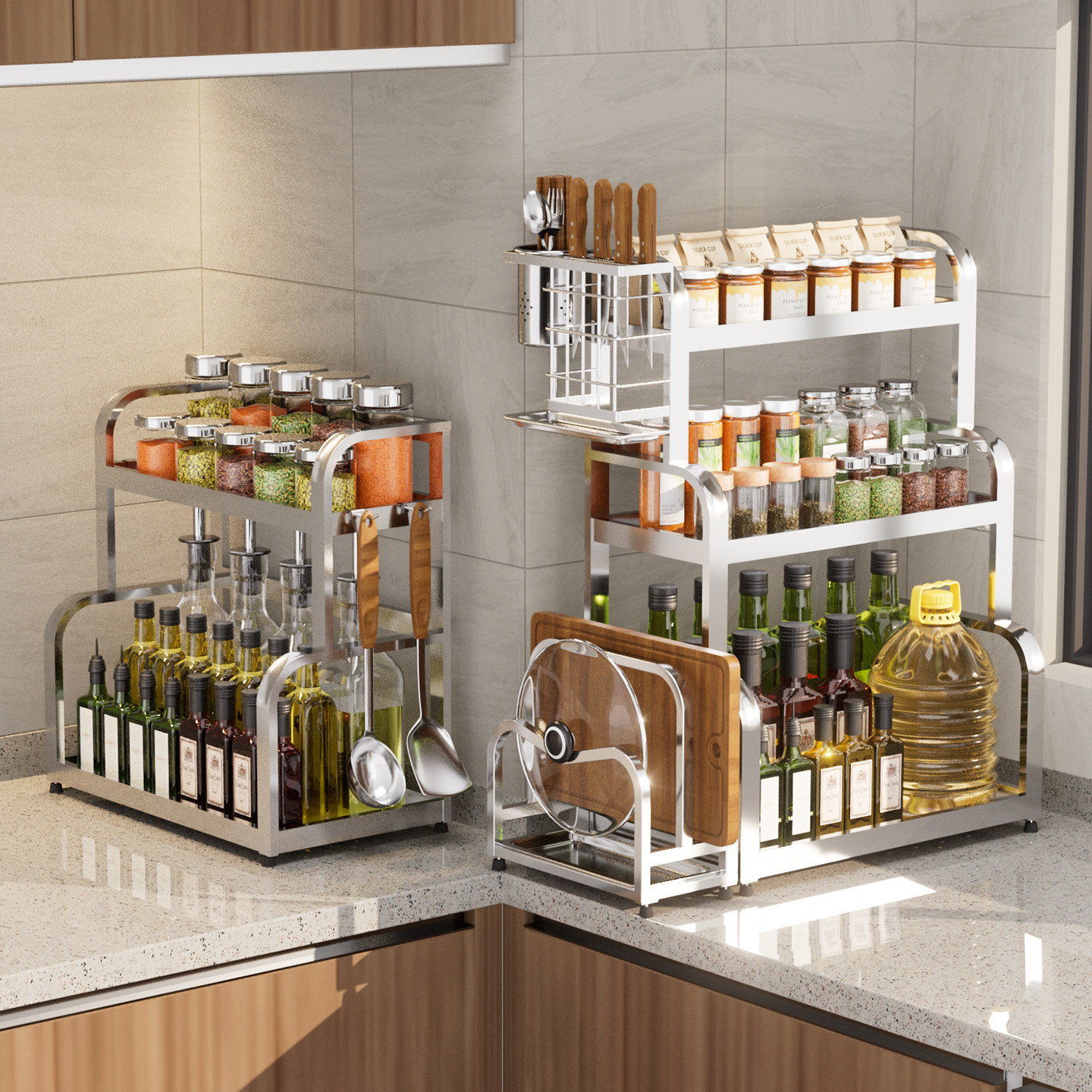 304不锈钢厨房调料品置物架加厚加粗多功能放油盐酱醋多层收纳架,厨房/烹饪用具,调料置物架,淘宝优惠券,粉丝福利购,淘宝优惠卷