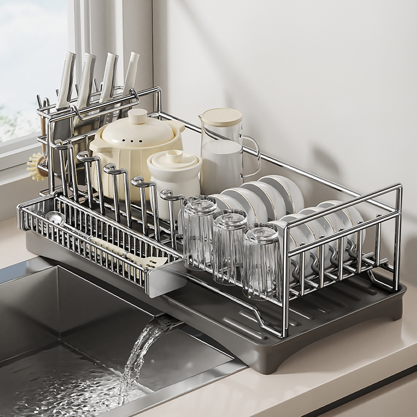 碗碟收纳架不锈钢厨房沥水碗架