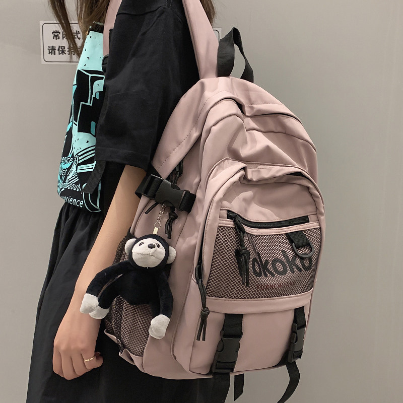双肩包女韩版原宿风初中高中生书包大容量简约工装休闲背包男潮酷