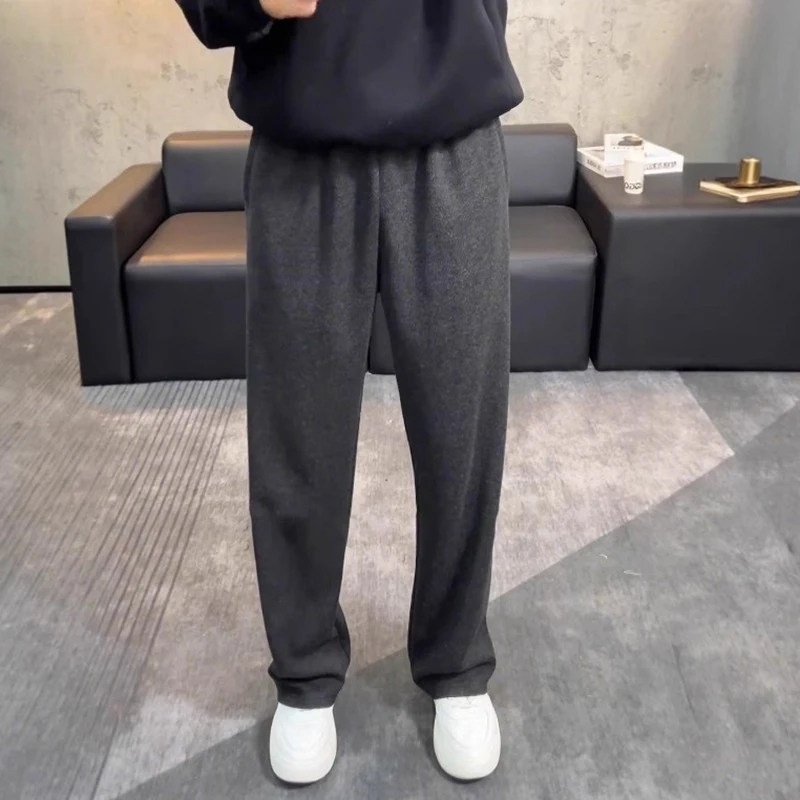 仓树一石深灰色加绒加厚卫裤男款冬季松弛感裤子直筒修身休闲长裤