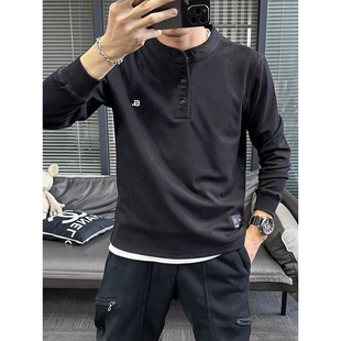 仓树一石纯色亨利衫卫衣男款秋冬加绒新款高级感时尚休闲长袖衣服