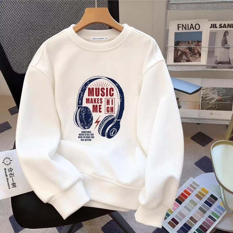 仓树一石潮牌纯棉圆领卫衣男款春秋加绒宽松休闲潮流百搭青年上衣