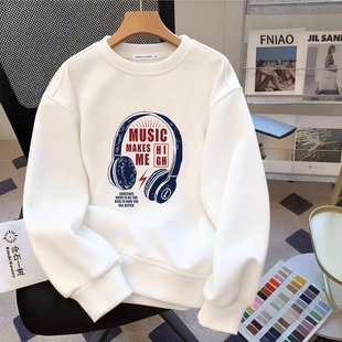 仓树一石潮牌纯棉圆领卫衣男款春秋加绒宽松休闲潮流百搭青年上衣