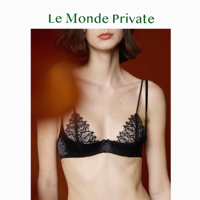 「感官Sensuality系列」性感睫毛蕾丝缎面拼接软钢圈文胸