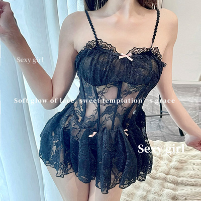 余温Sexy girl性感蕾丝睡裙小胸塑身衣网纱鱼骨胸衣纯欲内衣套装